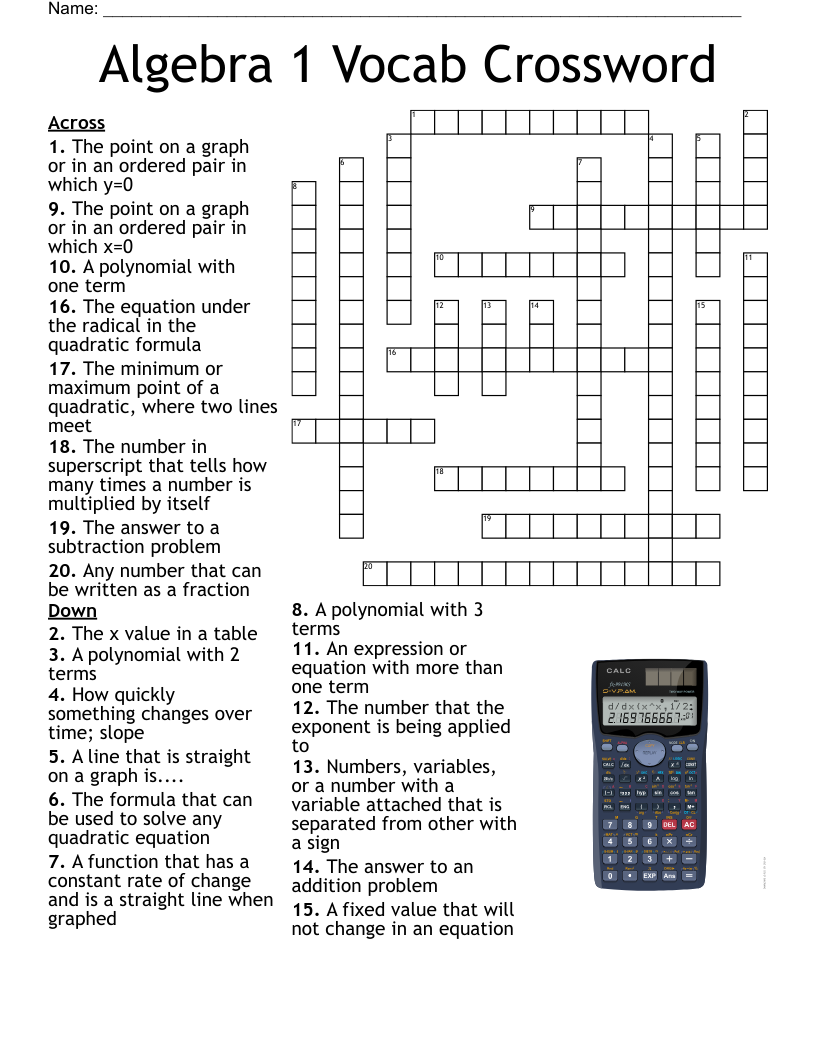 Math Terms Crossword Puzzle WordMint