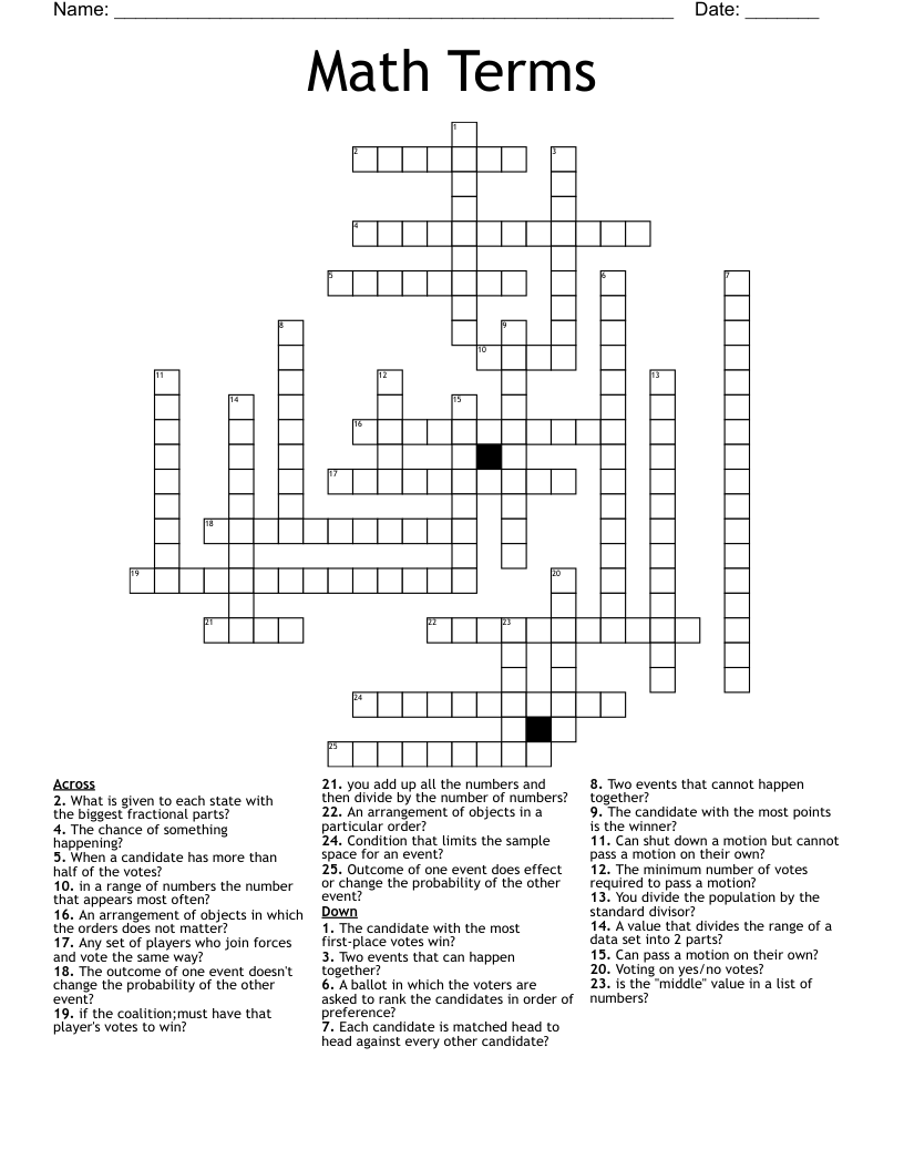 Math Terms Crossword WordMint Math Terms Crossword WordMint