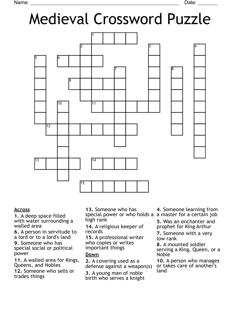 Medieval Crossword Puzzle WordMint Medieval Crossword Puzzle WordMint