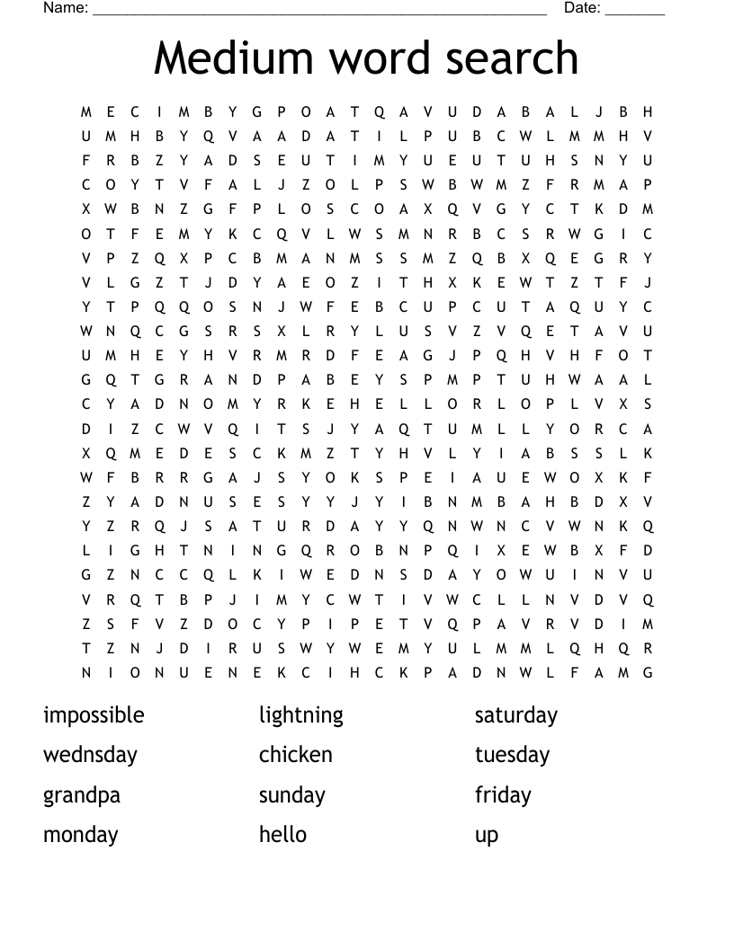 Medium Word Search WordMint Medium Word Search WordMint