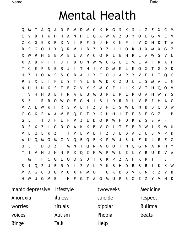 Mental Health Word Search WordMint Mental Health Word Search WordMint