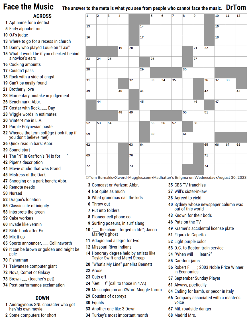 Free Printable Music Crossword Puzzles