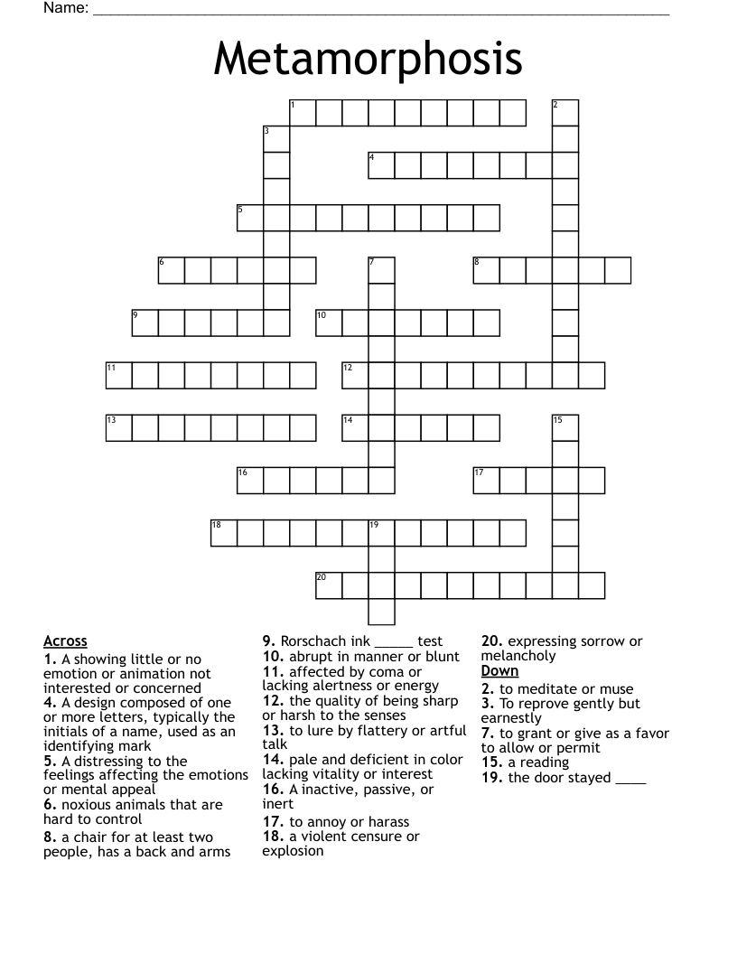 Metamorphosis Crossword WordMint Metamorphosis Crossword WordMint