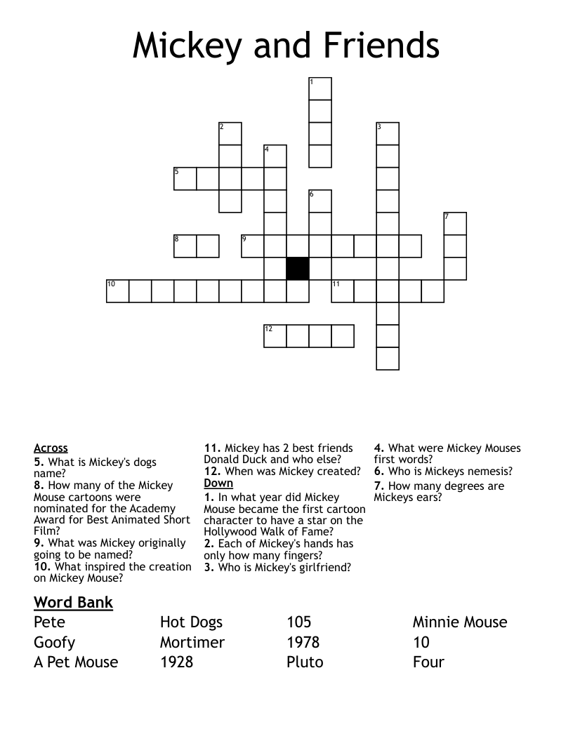 Mickey And Friends Crossword WordMint Mickey And Friends Crossword WordMint