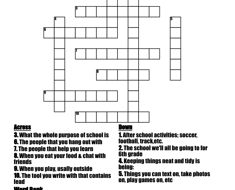 Middle School Crossword WordMint