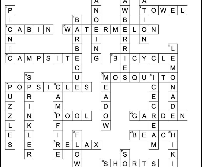 Middle School Summer Crossword Puzzle Tree Valley Academy