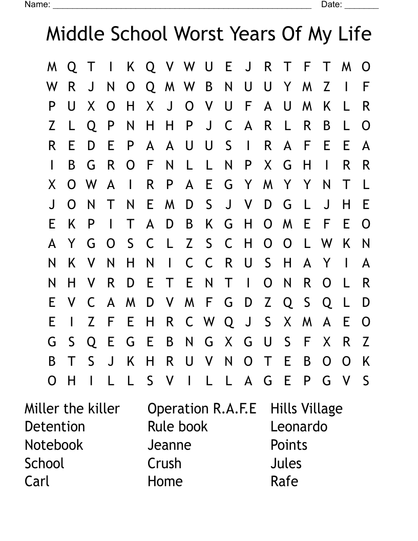 Middle School The Worst Years Of My Life Crossword WordMint