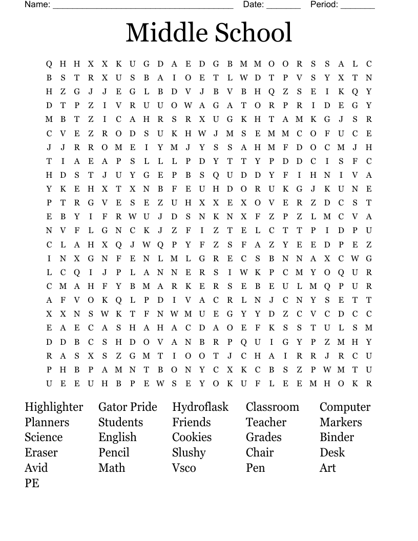 Middle School Word Search WordMint Middle School Word Search WordMint