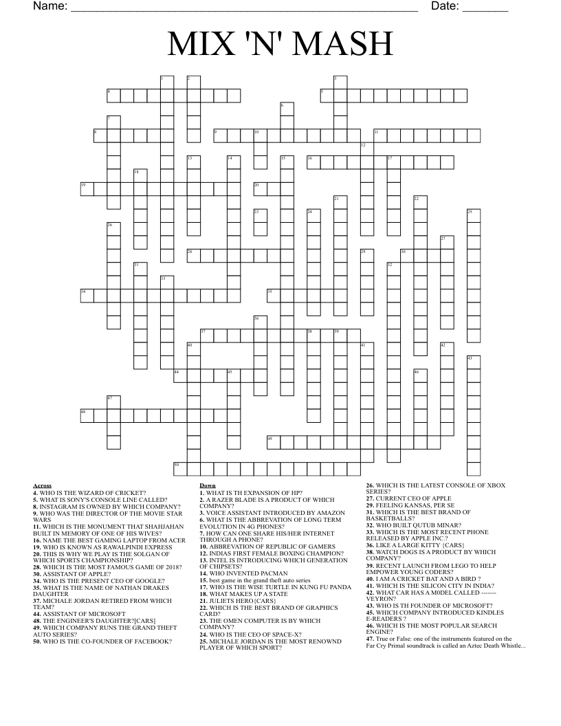 Free Printable Crossword Puzzle For Adults