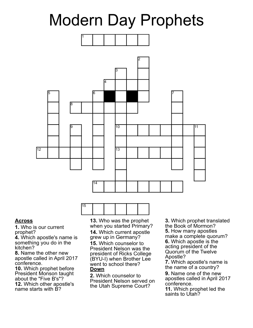 Modern Day Prophets Crossword WordMint Modern Day Prophets Crossword WordMint