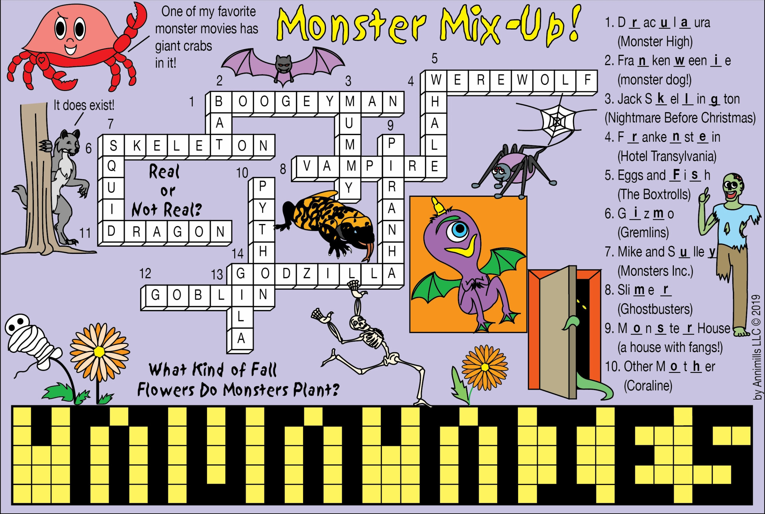 Monster Mix Up Printable Puzzles Fun Anytime Crosswords Word Searches Made By Teachers