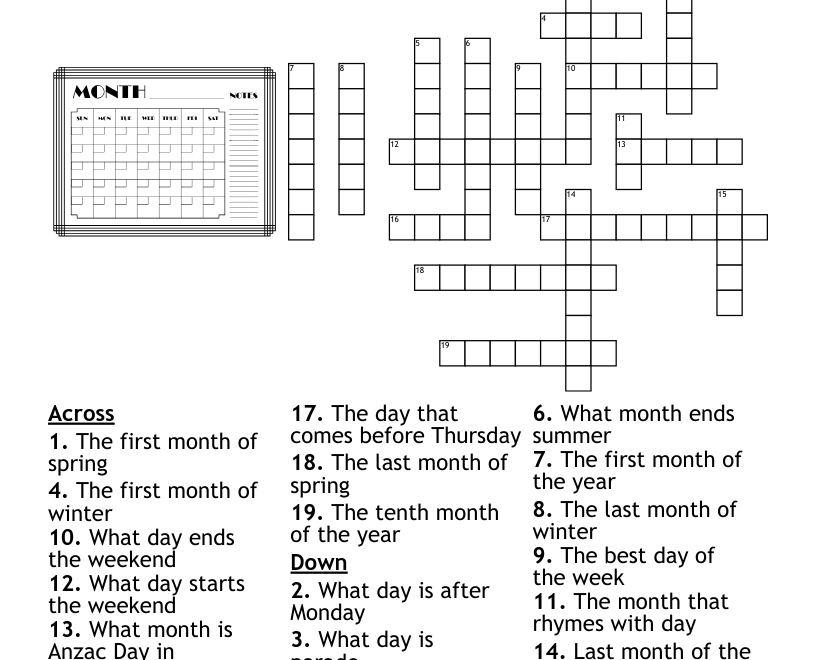 Months And Days Of The Week Crossword WordMint
