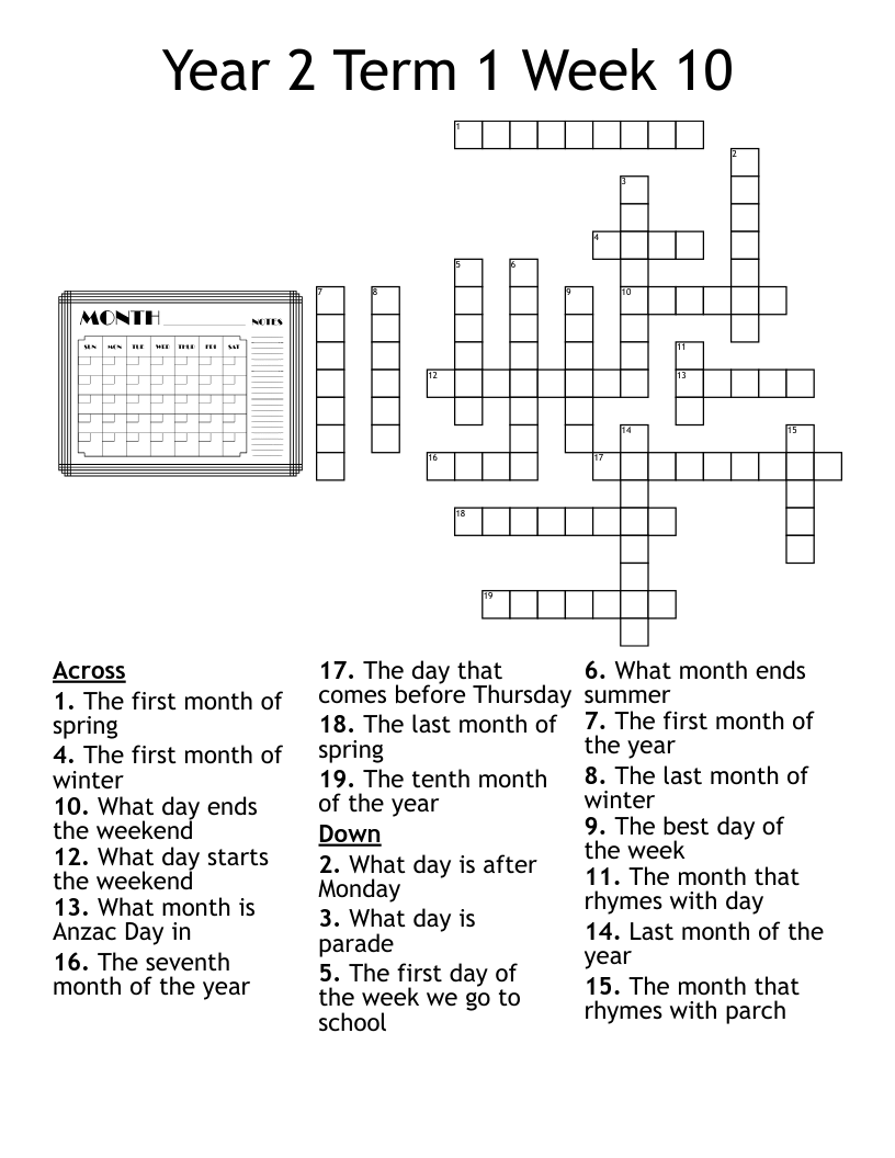Months And Days Of The Week Crossword WordMint Months And Days Of The Week Crossword WordMint