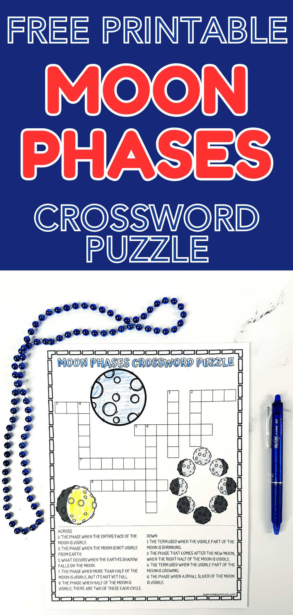 Moon Phases Crossword Puzzle Free Printable 
