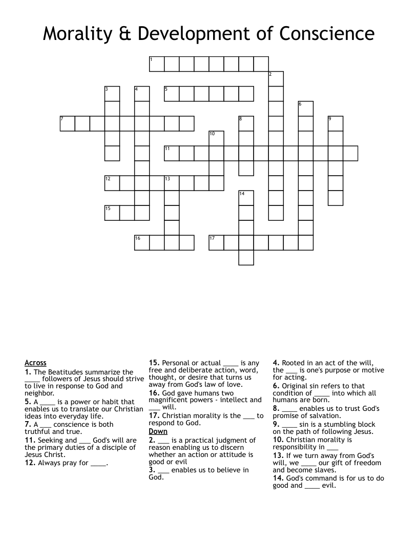Morality Development Of Conscience Crossword WordMint Morality Development Of Conscience Crossword WordMint