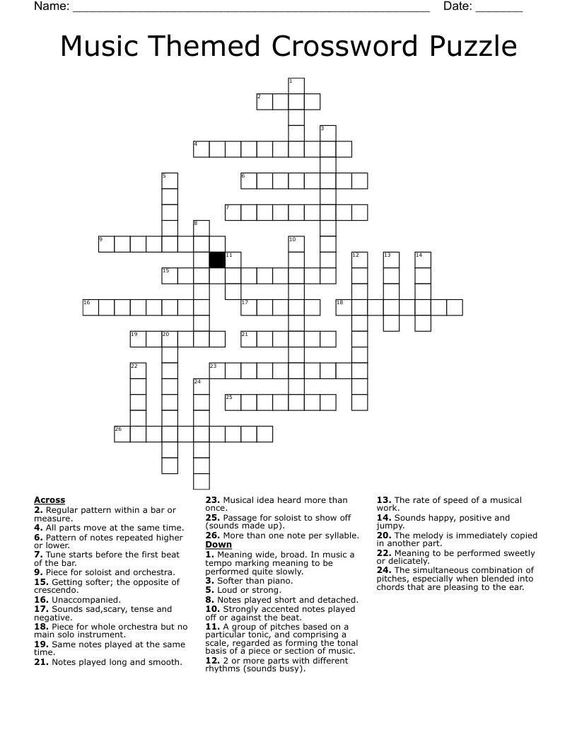 Music Themed Crossword Puzzle WordMint Music Themed Crossword Puzzle WordMint
