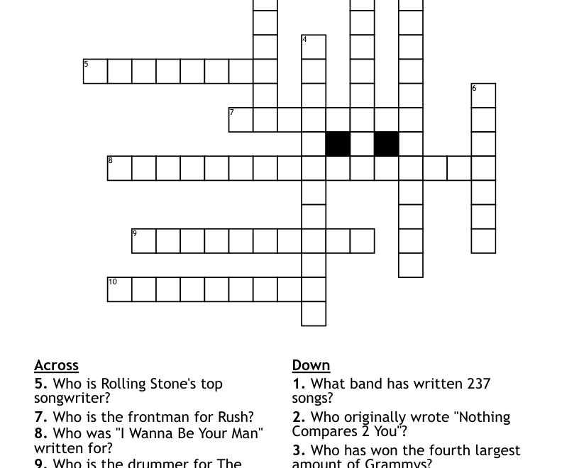 Music Trivia Crossword WordMint