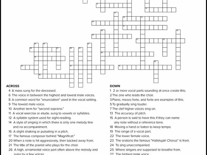 Musical Crossword Puzzles With Free Printables Musicnotes Now