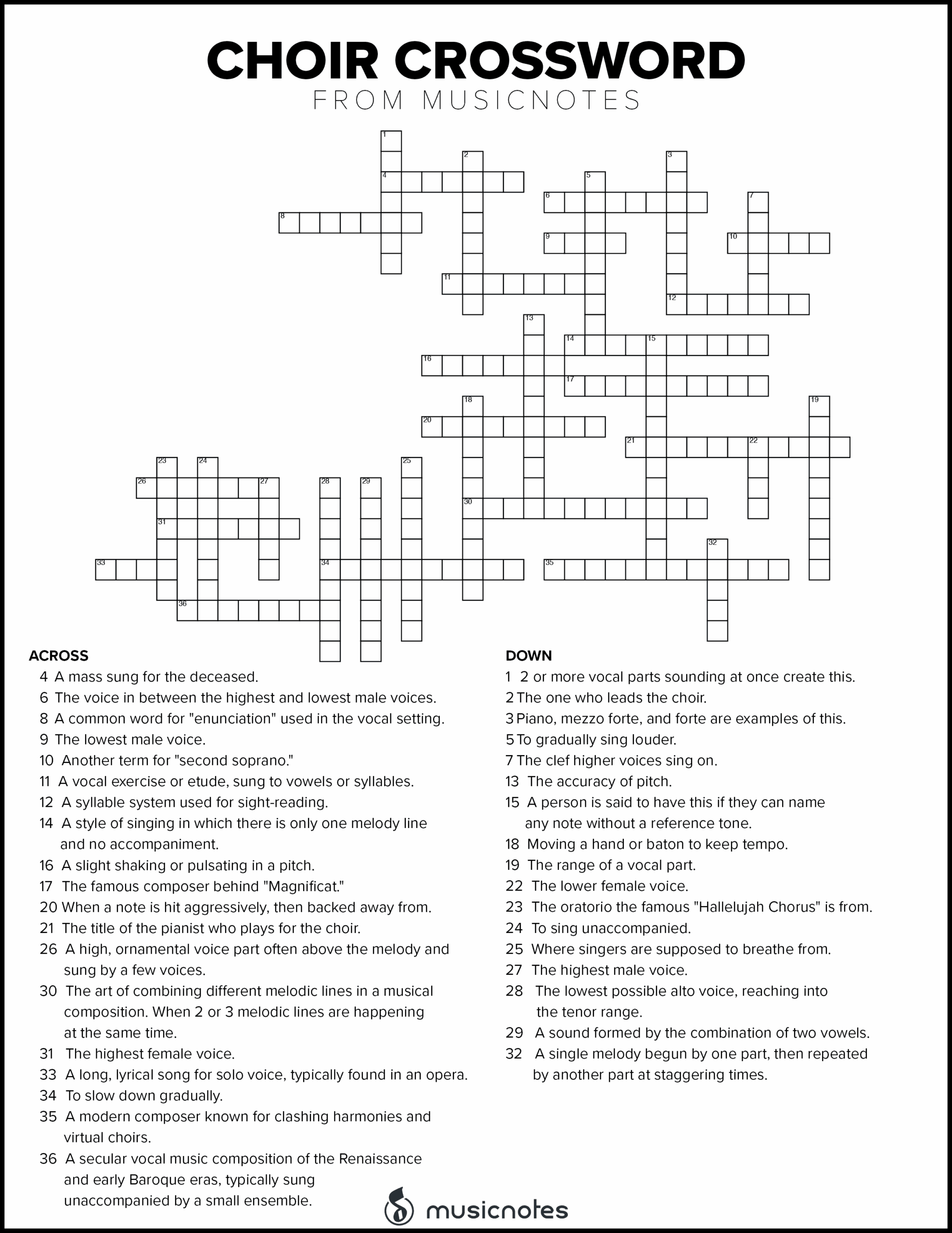 Musical Crossword Puzzles With Free Printables Musicnotes Now