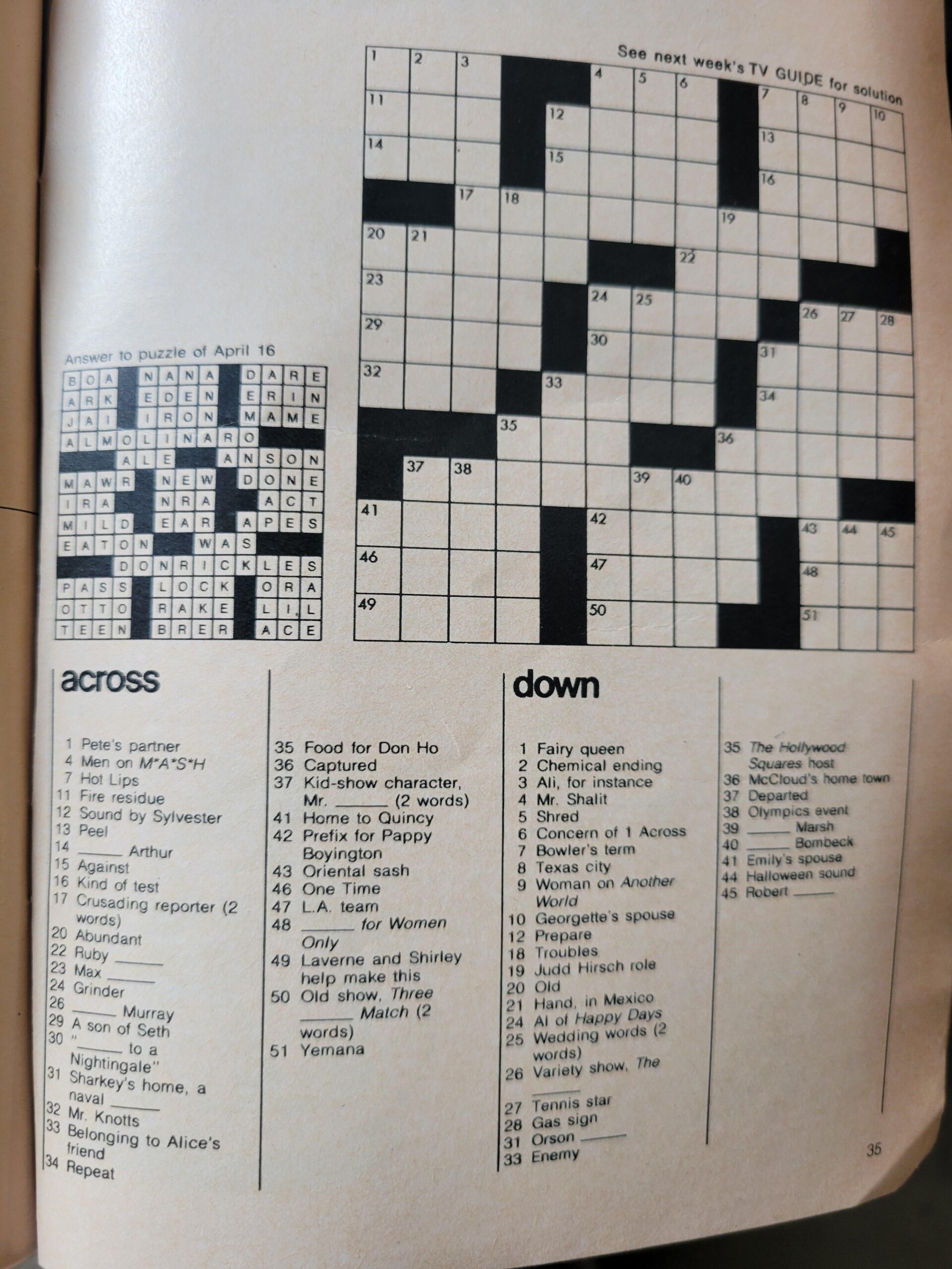My 1977 TV Guide Has An Untouched Crossword Puzzle Fill Out One Line Please R nostalgia