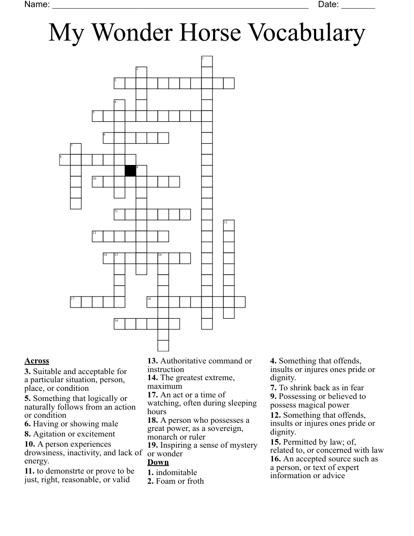 My Wonder Horse Study Sheet Crossword WordMint My Wonder Horse Study Sheet Crossword WordMint