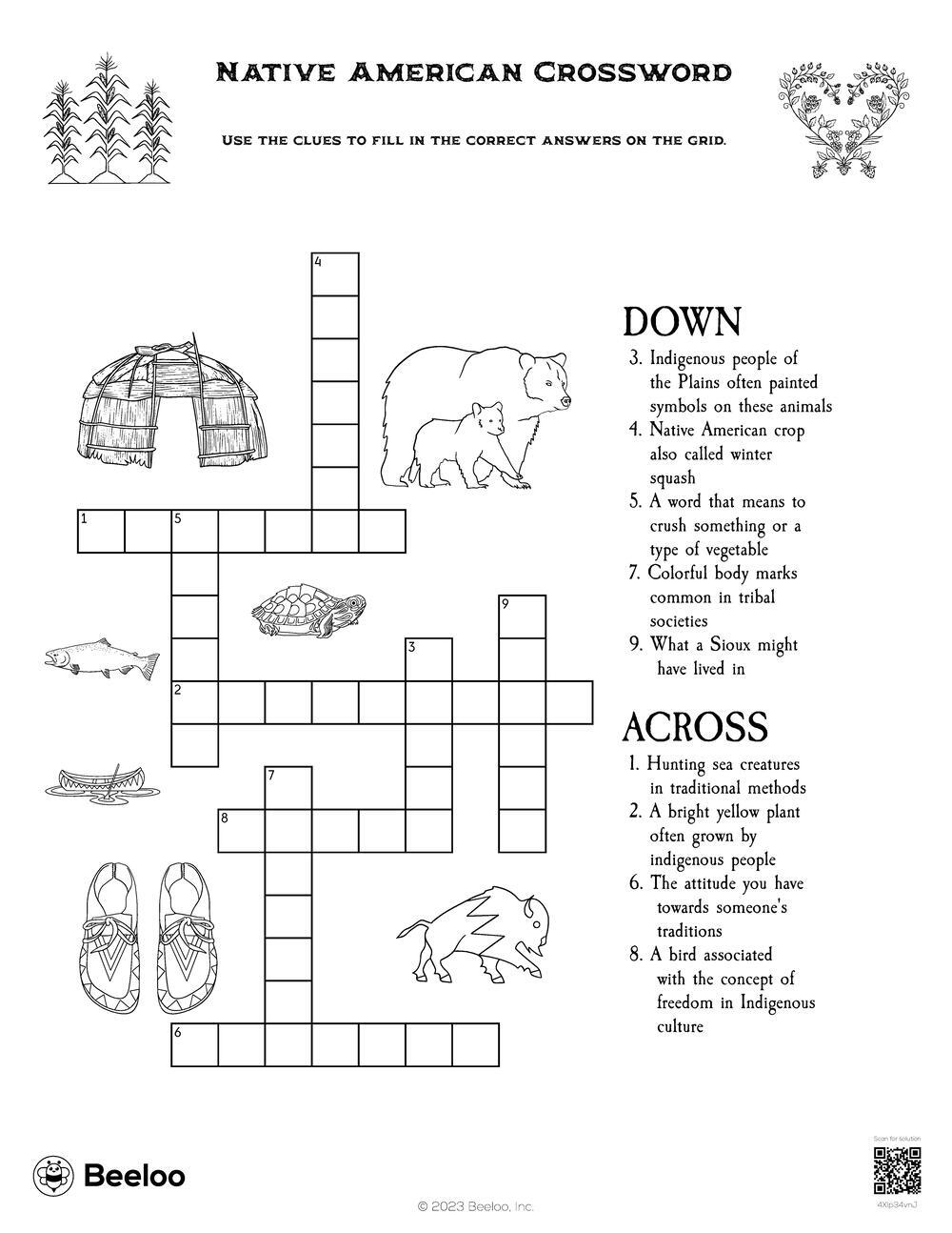 Native American Crossword Beeloo Printable Crafts And Activities For Kids Native American Crossword Beeloo Printable Crafts And Activities For Kids