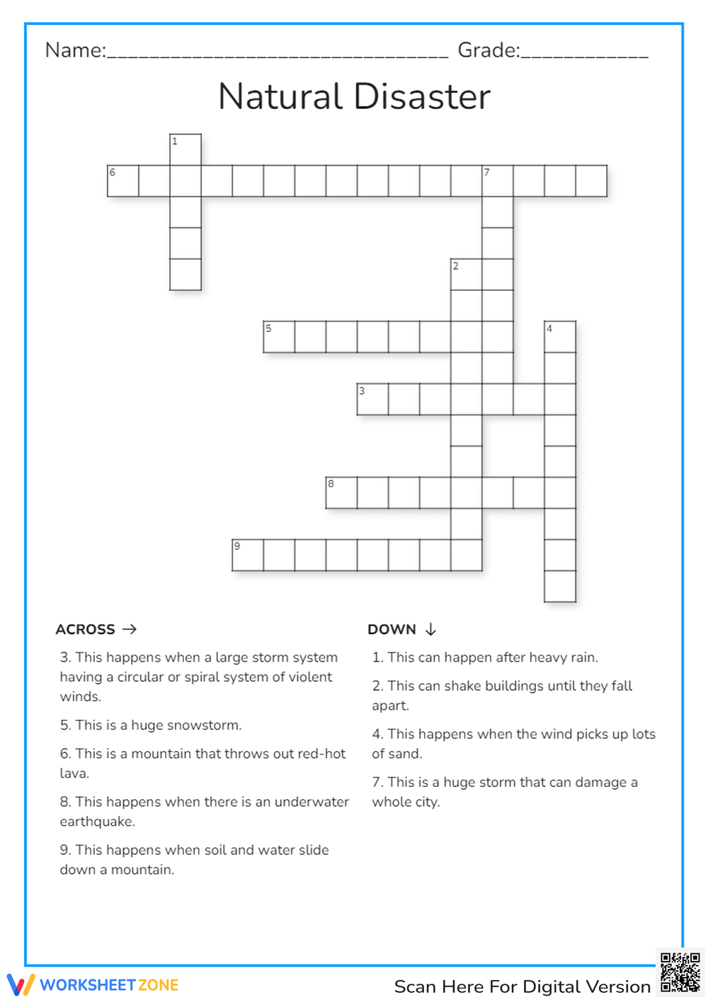 Natural Disaster Crossword Puzzle Worksheet Natural Disaster Crossword Puzzle Worksheet