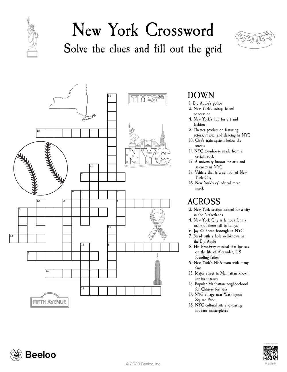 New York Crossword Beeloo Printable Crafts And Activities For Kids New York Crossword Beeloo Printable Crafts And Activities For Kids