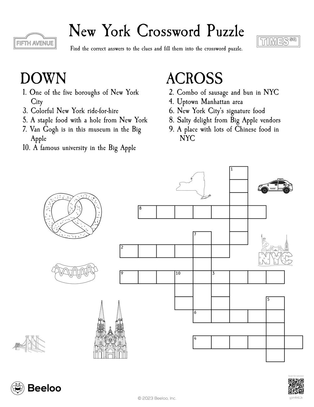 New York Crossword Puzzle Beeloo Printable Crafts And Activities For Kids