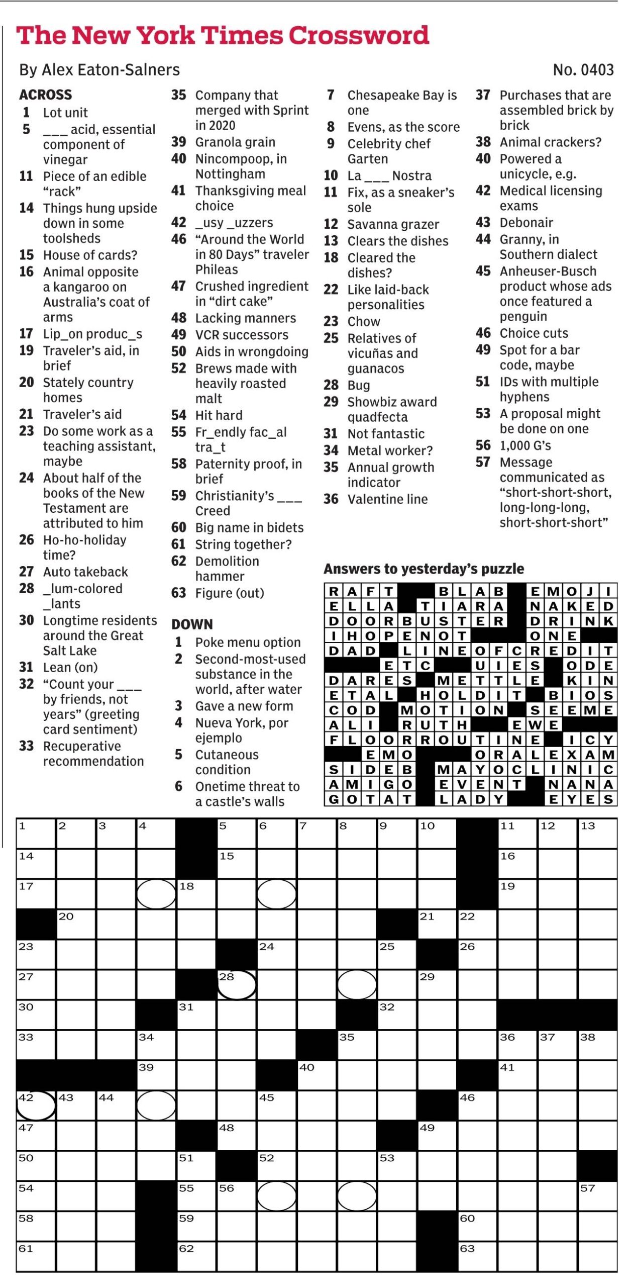 New York Times Daily Crossword Puzzles New York Times Daily Crossword Puzzles
