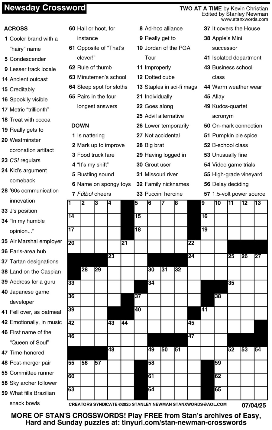 Newsday Crossword Puzzle For Jul 04 2025 By Stanley Newman Creators Syndicate Newsday Crossword Puzzle For Jul 04 2025 By Stanley Newman Creators Syndicate