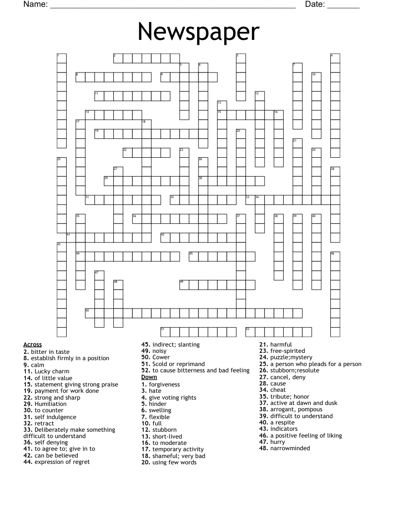 Newspaper Crossword WordMint Newspaper Crossword WordMint
