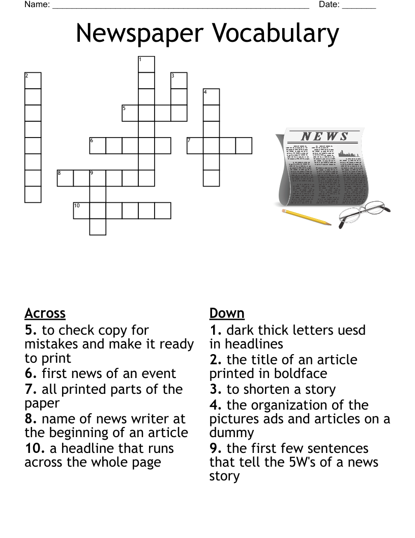 Newspaper Vocabulary Crossword WordMint Newspaper Vocabulary Crossword WordMint