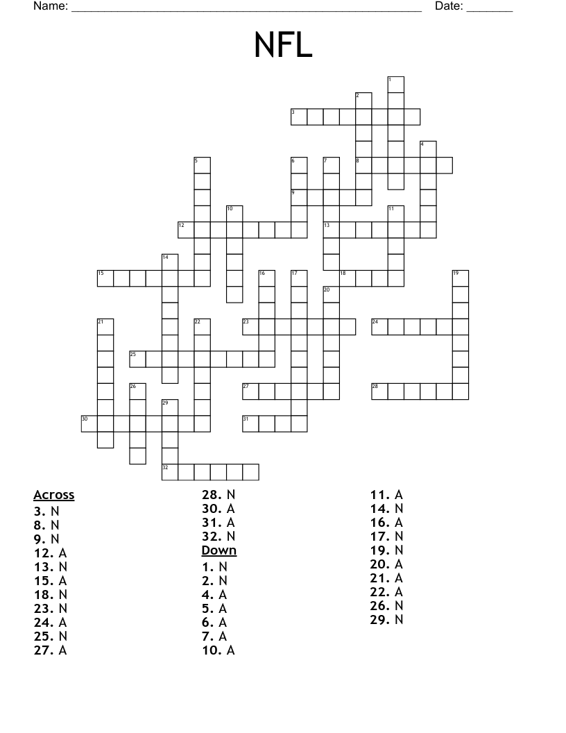 NFL Crossword WordMint NFL Crossword WordMint