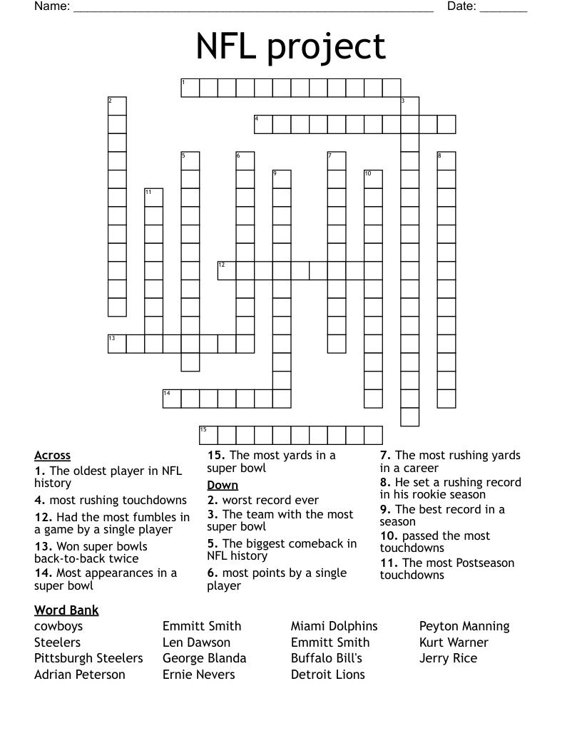 NFL Project Crossword WordMint