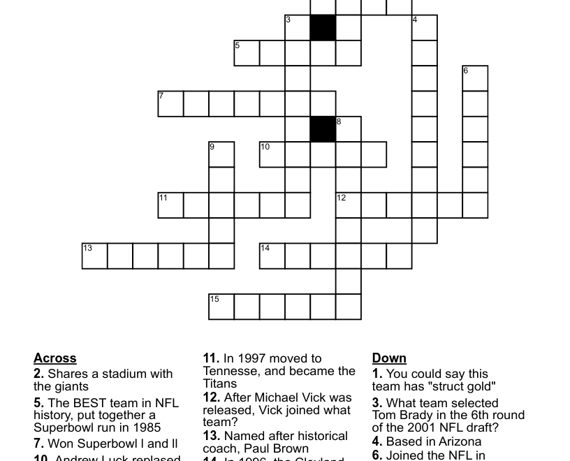 NFL Team Names And Nicknames Crossword WordMint
