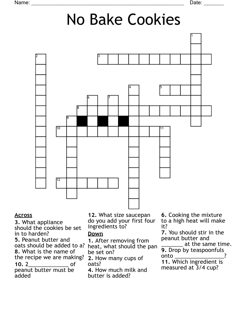 No Bake Cookies Crossword WordMint No Bake Cookies Crossword WordMint
