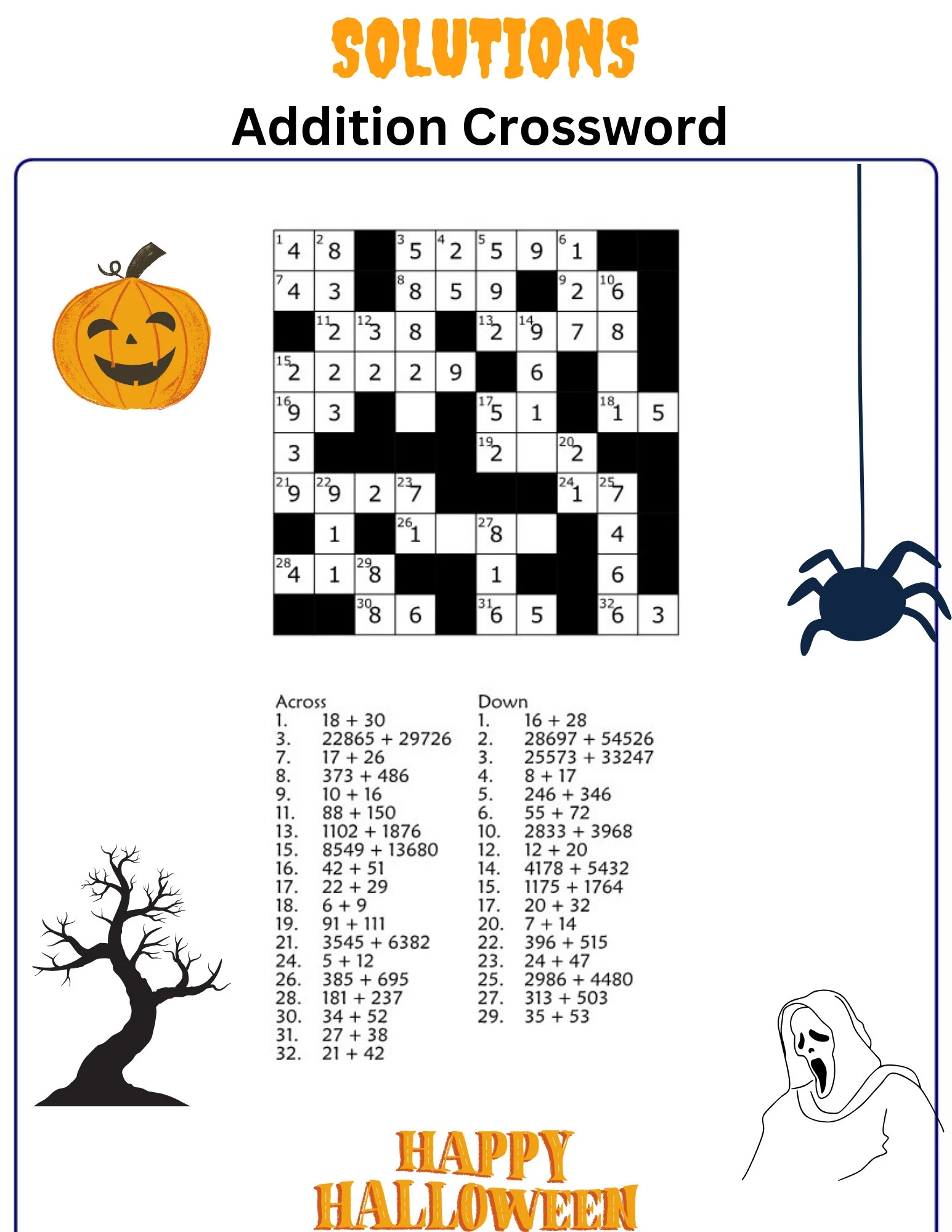 Hard Printable Halloween Crossword