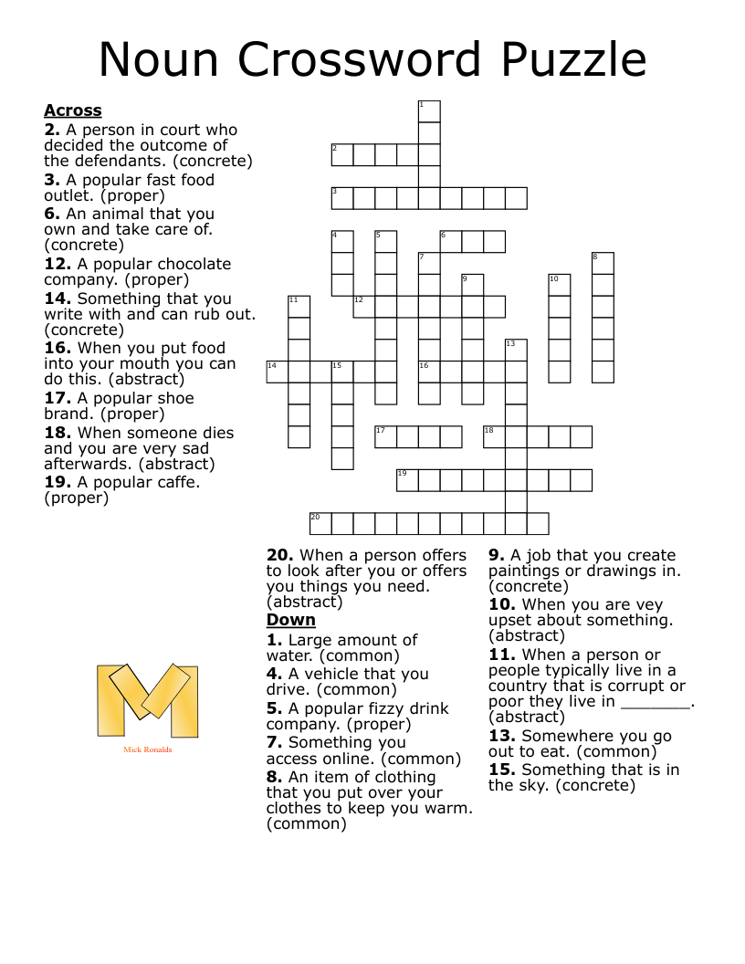 Noun Crossword Puzzle WordMint Noun Crossword Puzzle WordMint
