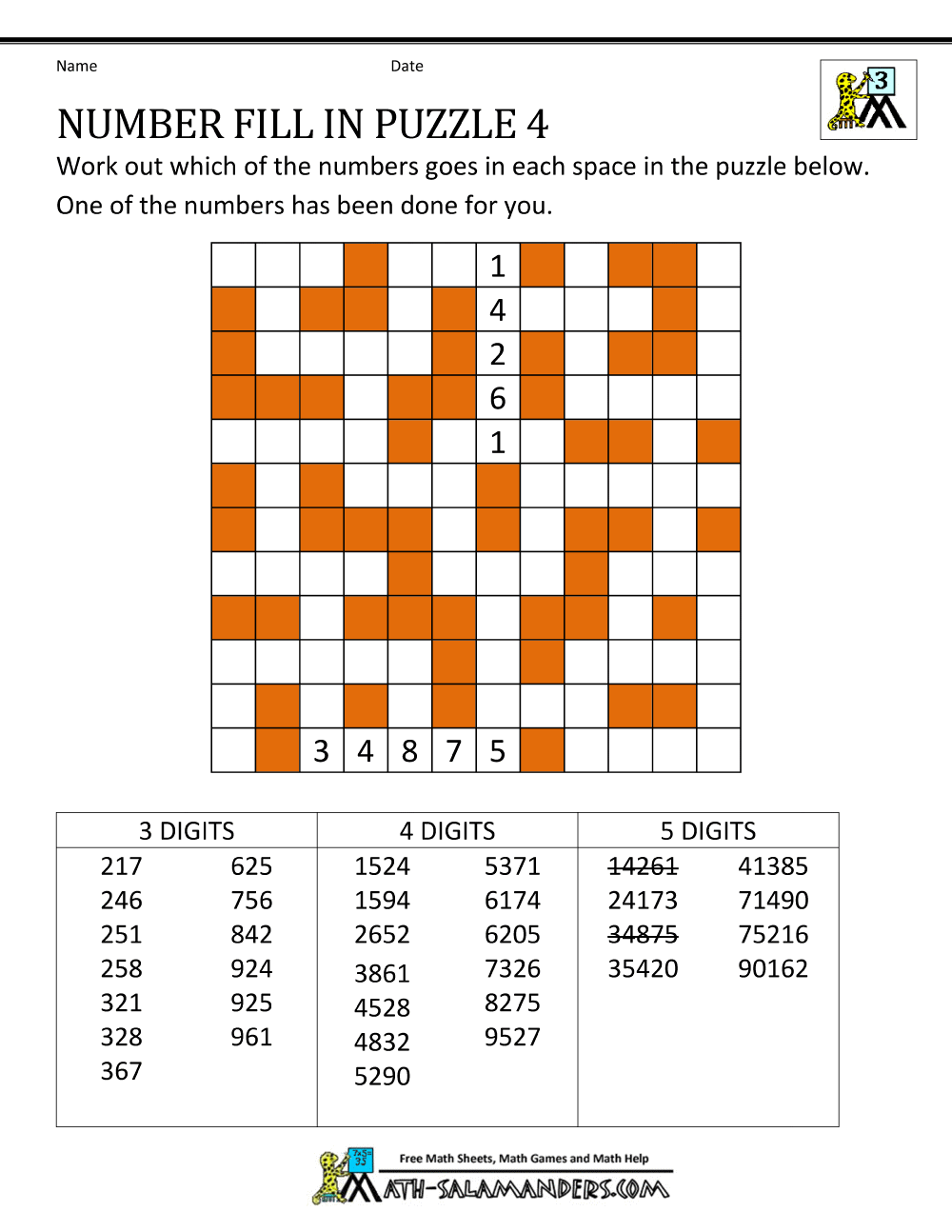 Number Fill In Puzzles