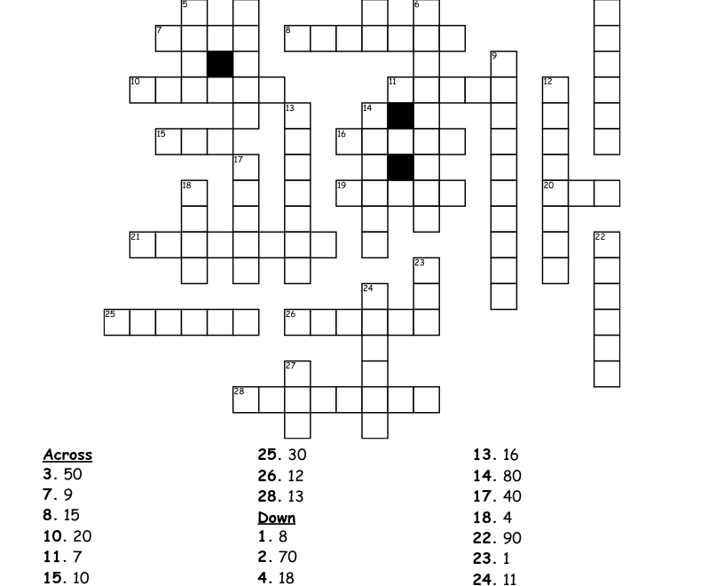 Numbers 1 100 Crossword WordMint