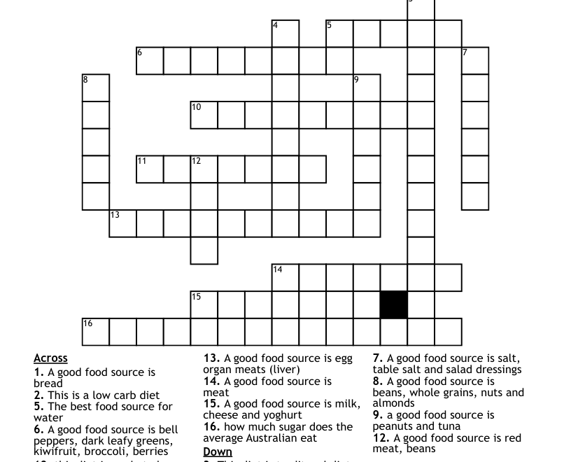 Nutrition Crossword WordMint