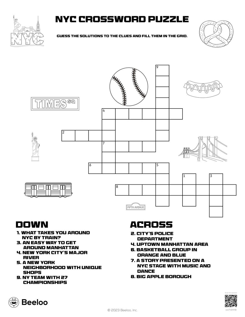 NYC Crossword Puzzle Beeloo Printable Crafts And Activities For Kids NYC Crossword Puzzle Beeloo Printable Crafts And Activities For Kids