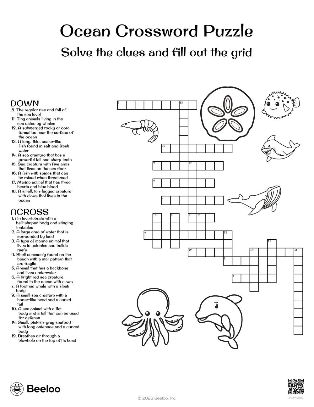 Ocean Crossword Puzzle Beeloo Printable Crafts And Activities For Kids