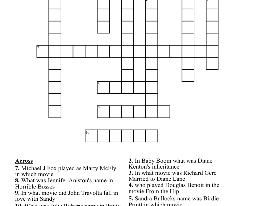 Old Movies Crossword WordMint