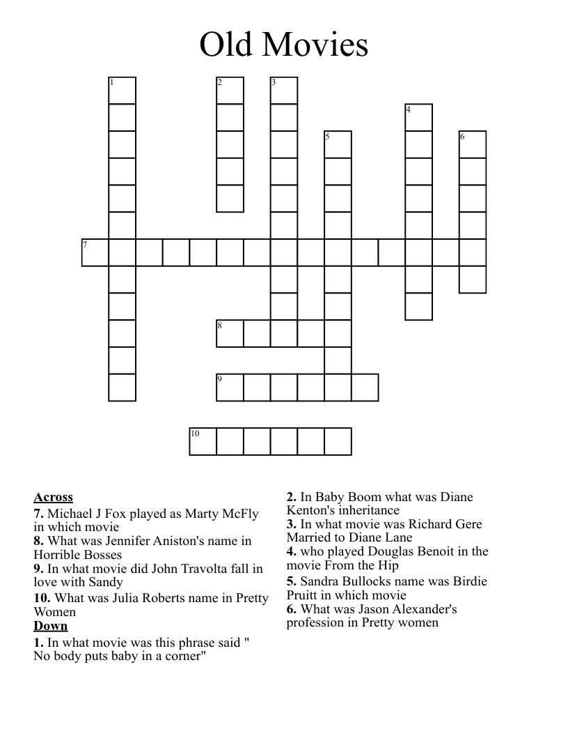 Old Movies Crossword WordMint