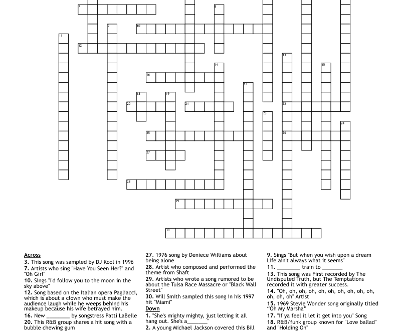 Old School Soul Music Crossword WordMint