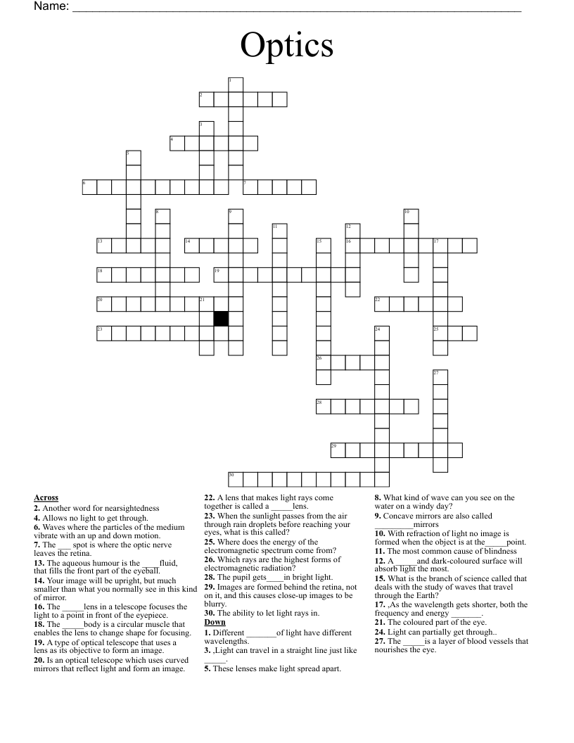Optics Crossword WordMint