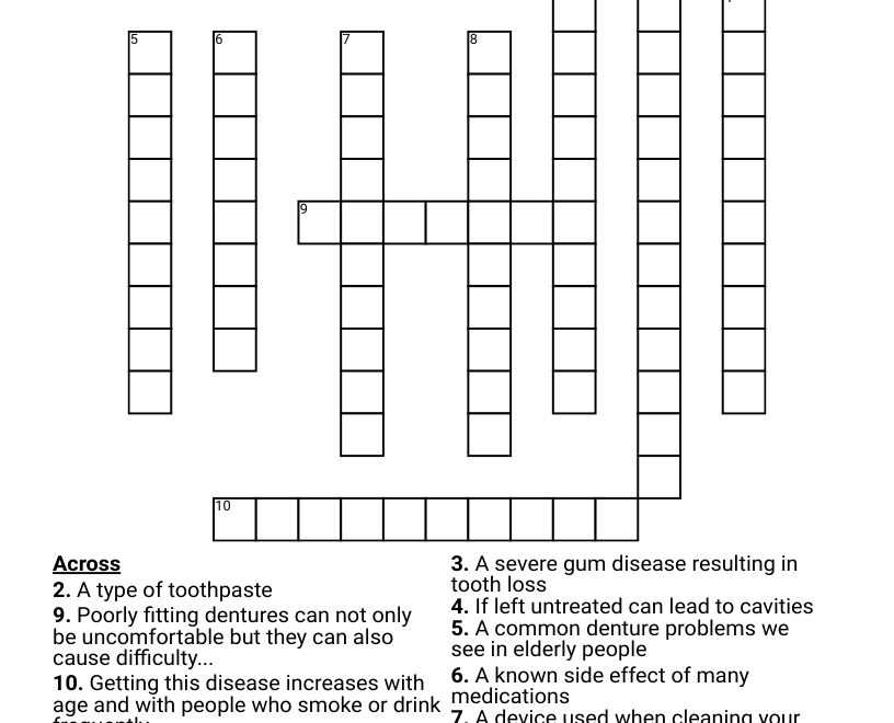 Oral Health For Seniors Crossword WordMint