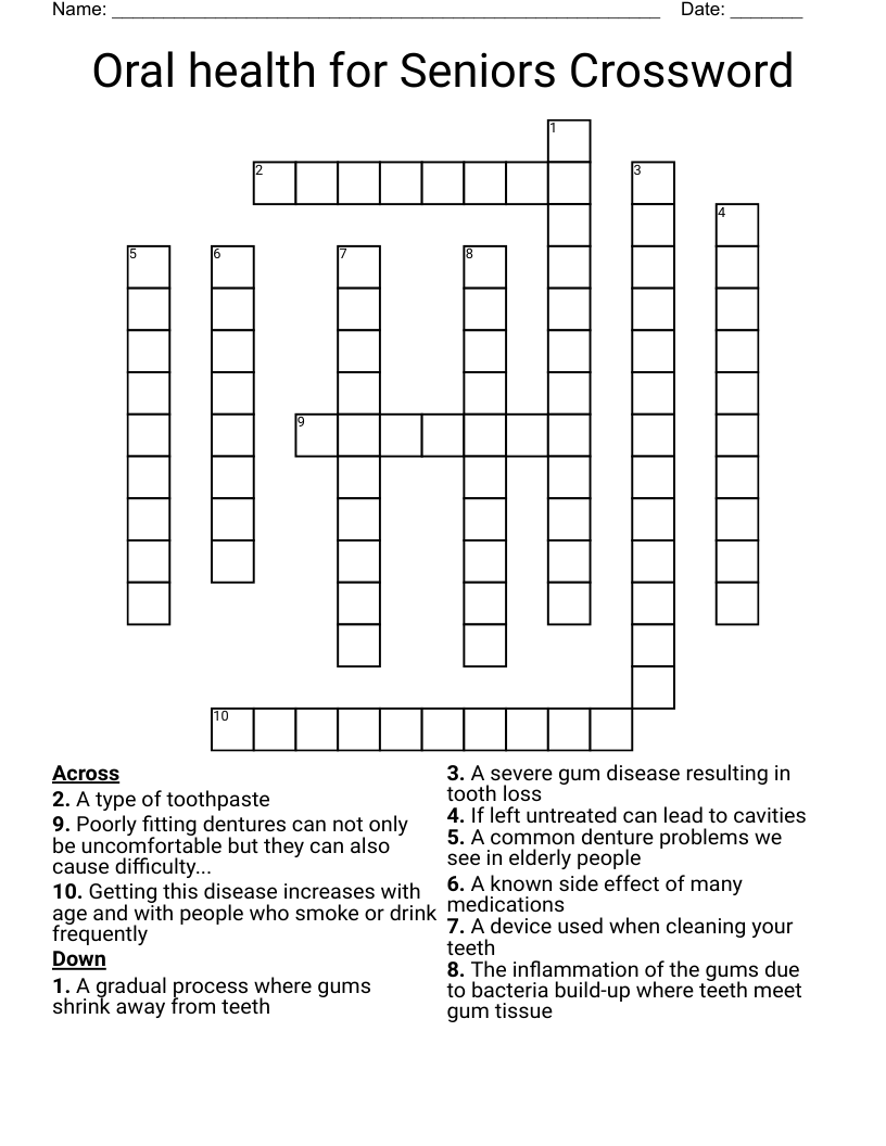 Oral Health For Seniors Crossword WordMint Oral Health For Seniors Crossword WordMint